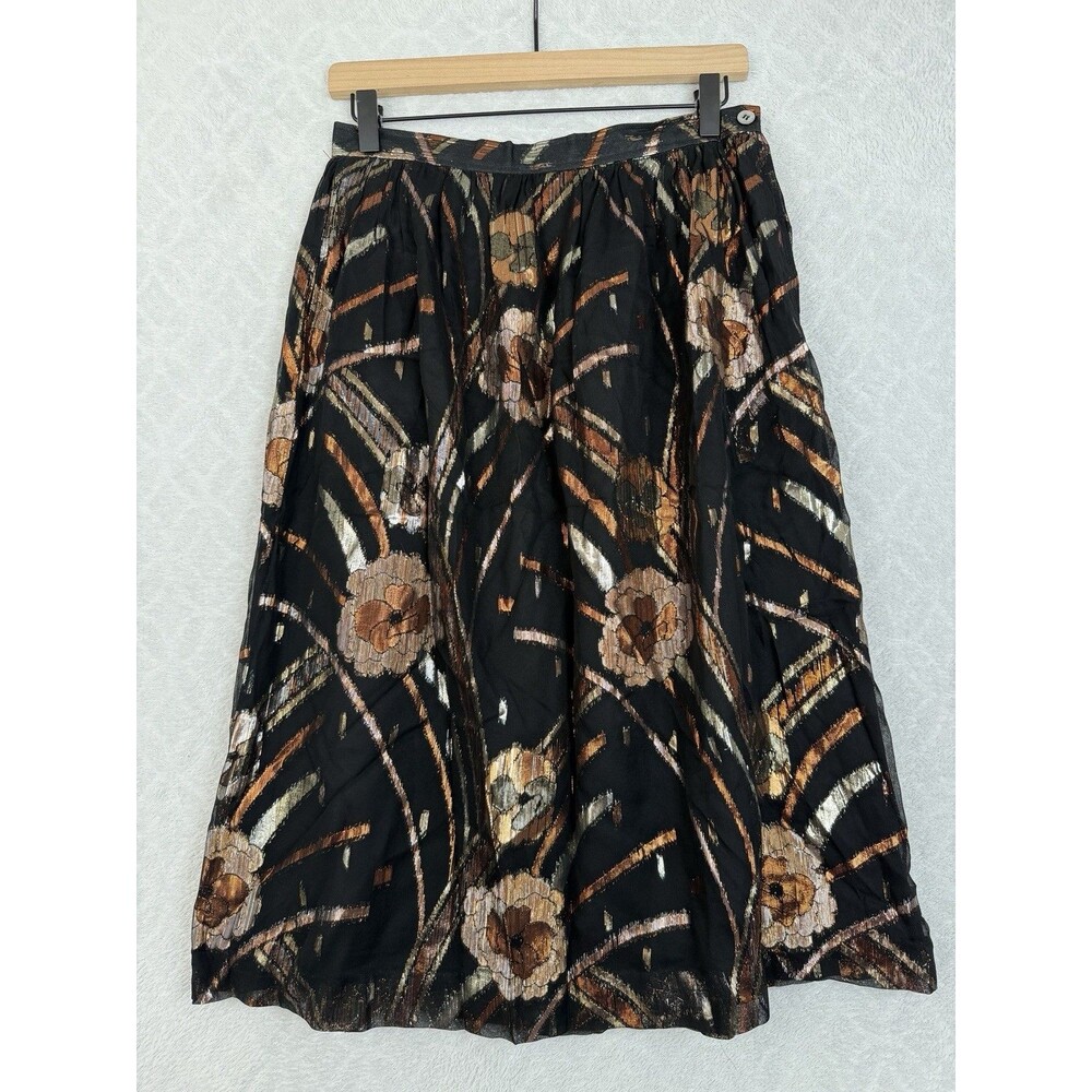 Vtg Evan Picone Midi Skirt Small/6Petite Metallic Floral Gold Copper Retro 80s